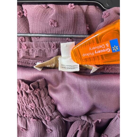 Monteau Women’s Short Sleeve Swiss Dot Tie Neck Mini Dress, Mauve, size M - Picture 6 of 9